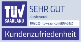 TÜV Saarland Siegel – Sehr gut, Kundenzufriedenheit